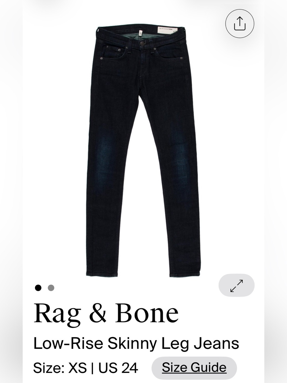rag & bone Dark Indigo low rise Skinny Jeans Sz 24